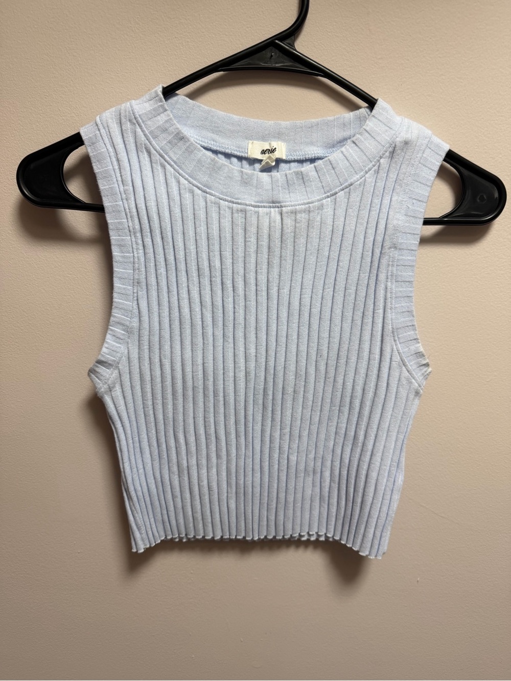 aerie Pale Blue Ribbed Crop Tank